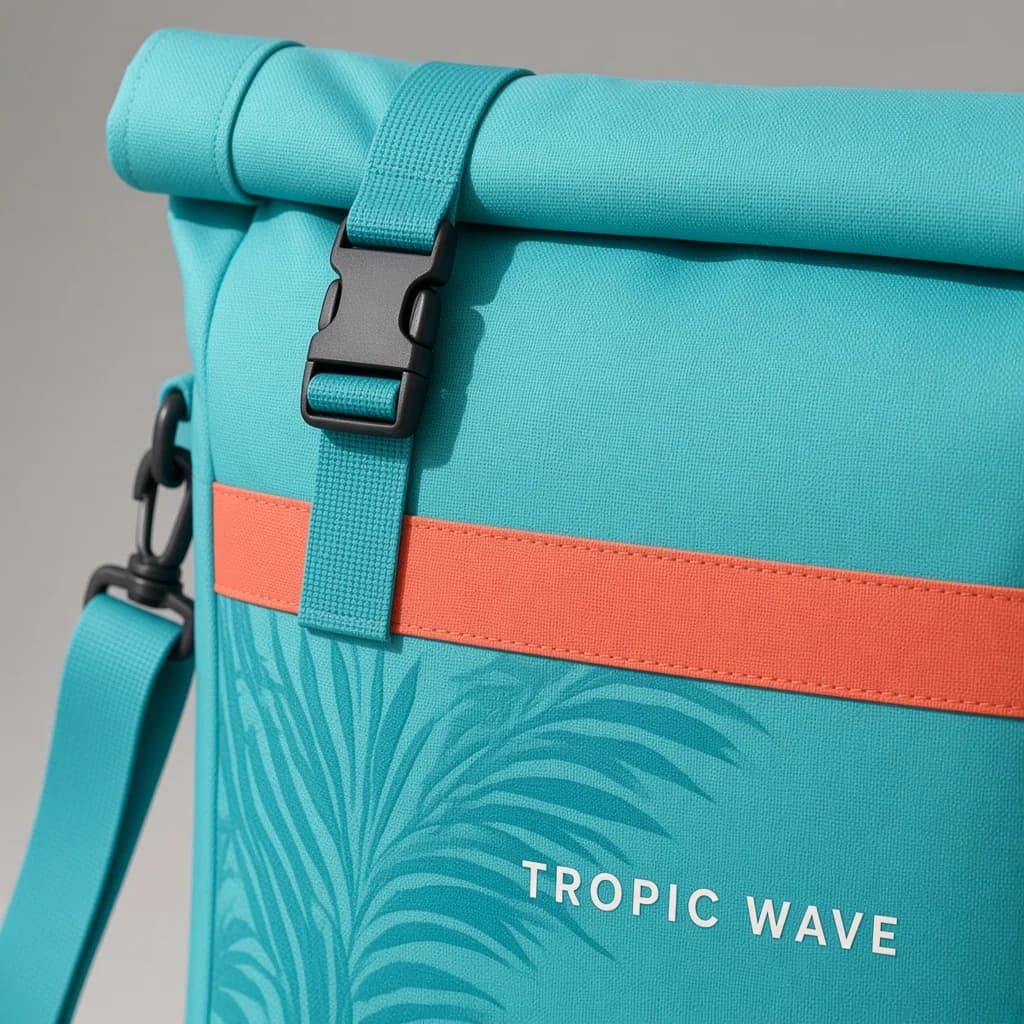 Nahansicht des Rollverschlusses der SUNSET FLOW Strandtasche